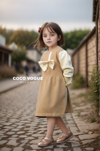 Elegant Beige Knit Dress with Bow Detail