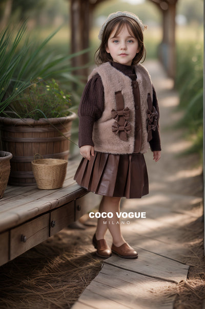 Cute toddler girls matching faux fur outfit , Girls faux fur vest & skirt set 5–6 years for kids
