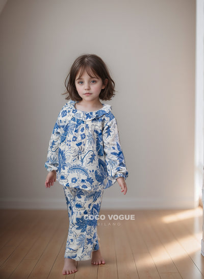 Trendy royal blue matching pajama set for little kids , Modern toddler pajama co-ord set 2–8 years