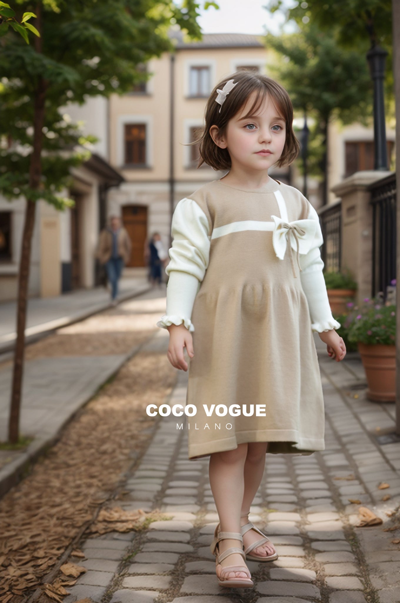 Elegant Beige Knit Dress with Bow Detail