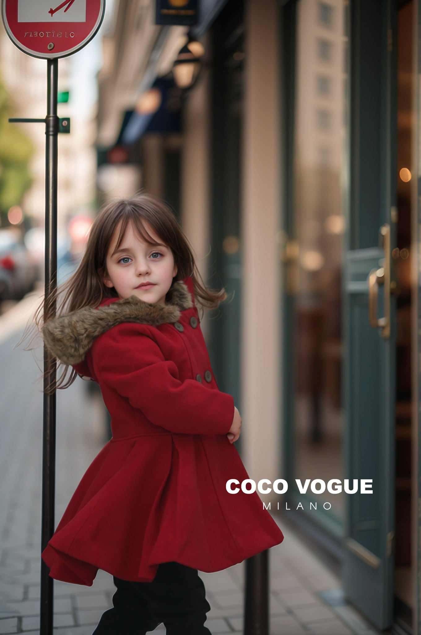 Red Woollen Trench Coat With Brown Fur