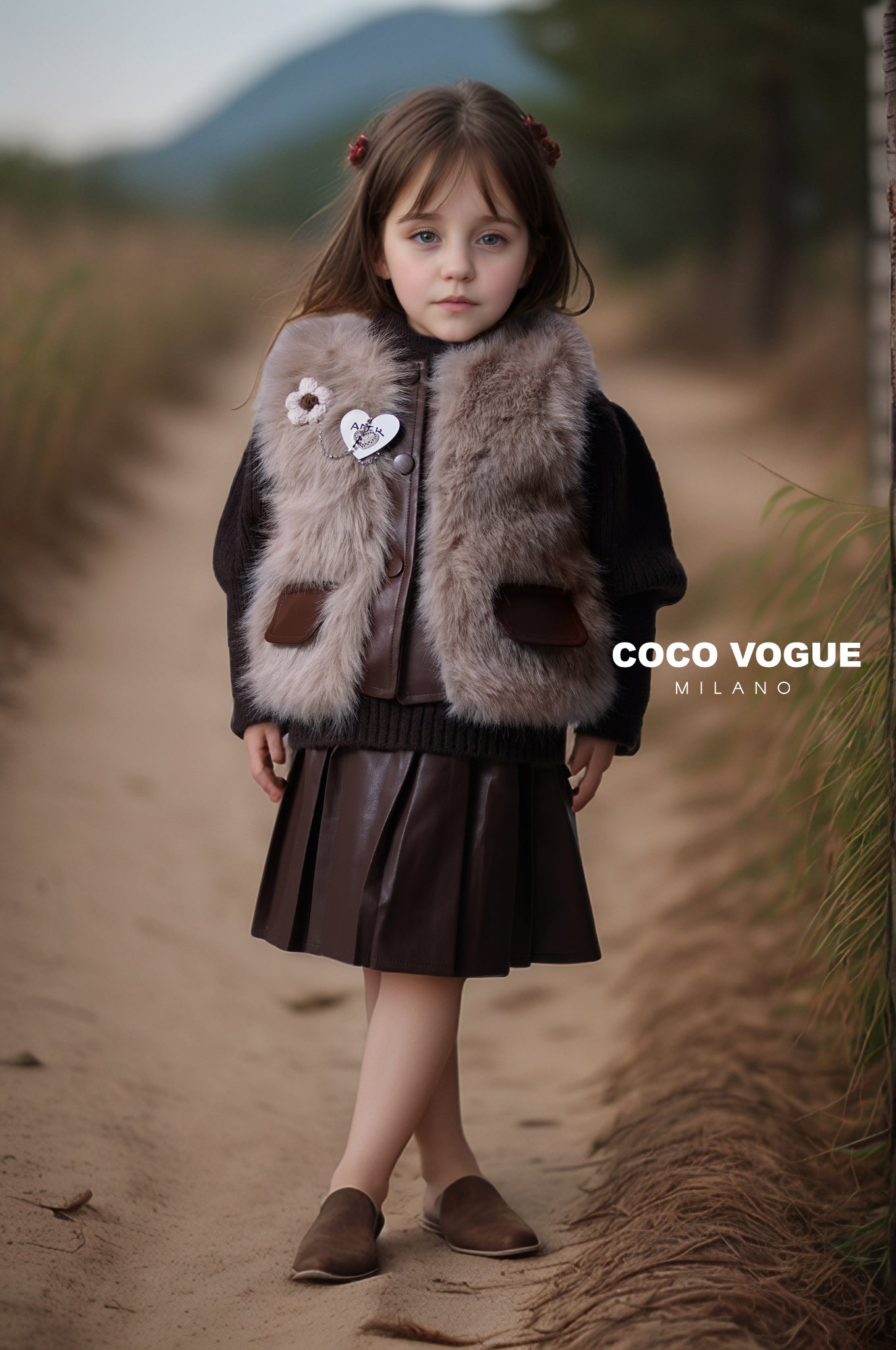 Chic Girls' Faux Fur Vest & Skirt Set