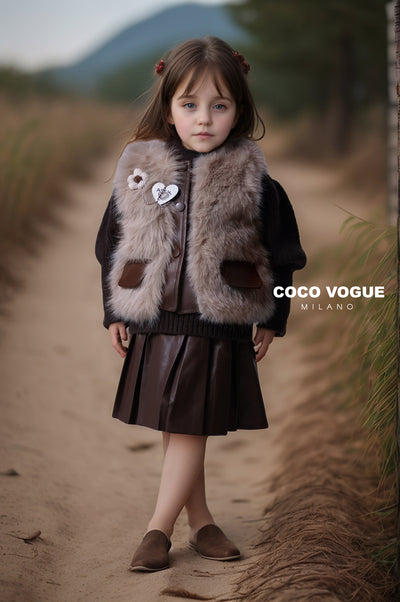 Chic Girls' Faux Fur Vest & Skirt Set