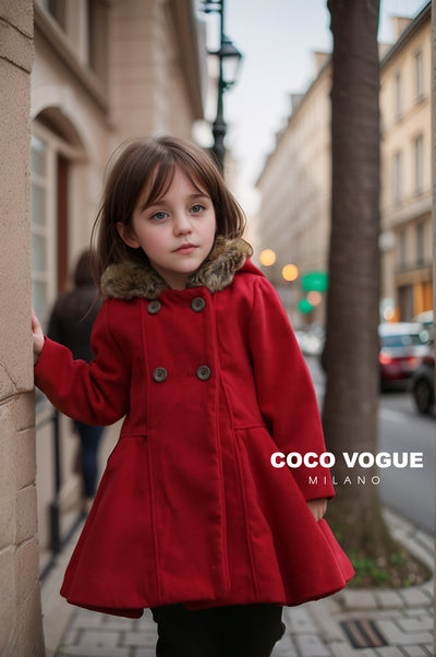 Red Woollen Trench Coat With Brown Fur