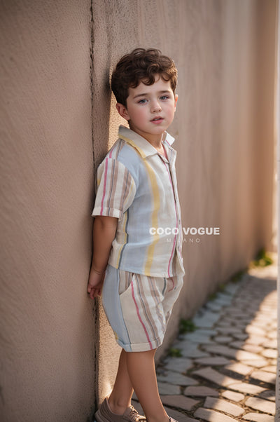 Stylish toddler boys striped co-ord outfit , Premium kids summer co-ord set 6 months–4 years