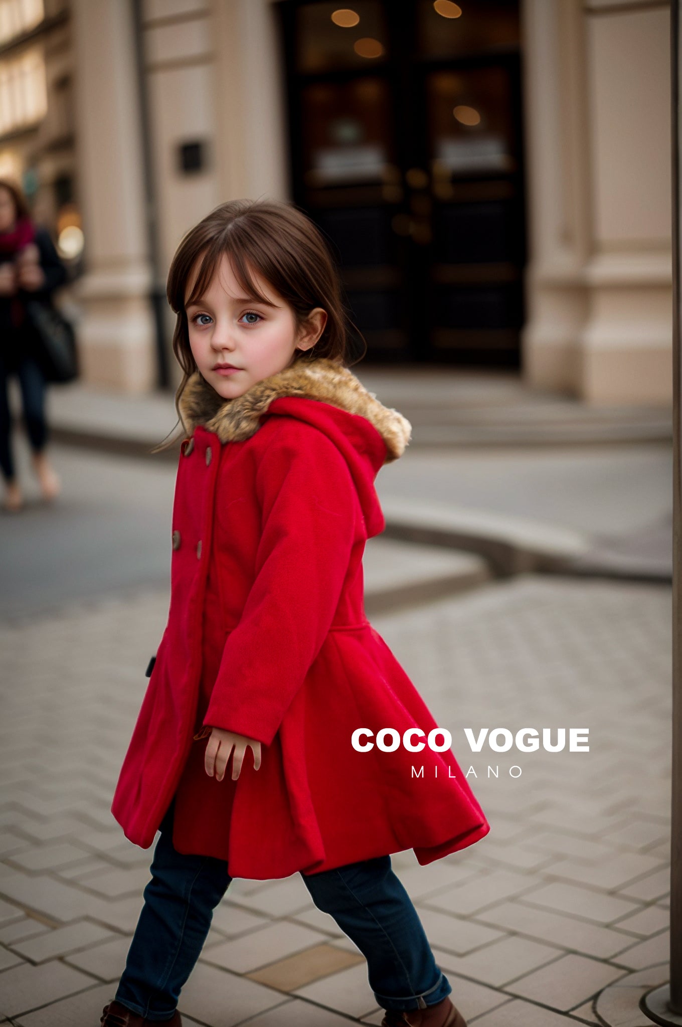 Red Woollen Trench Coat With Brown Fur