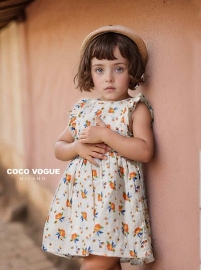 Lightweight breathable vintage floral outfit for girls , Premium floral dress for toddlers 6 months – 3 years