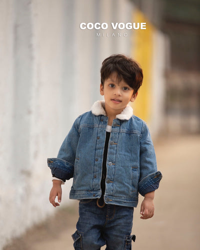 Blue Denim Sherpa Fleece Jacket