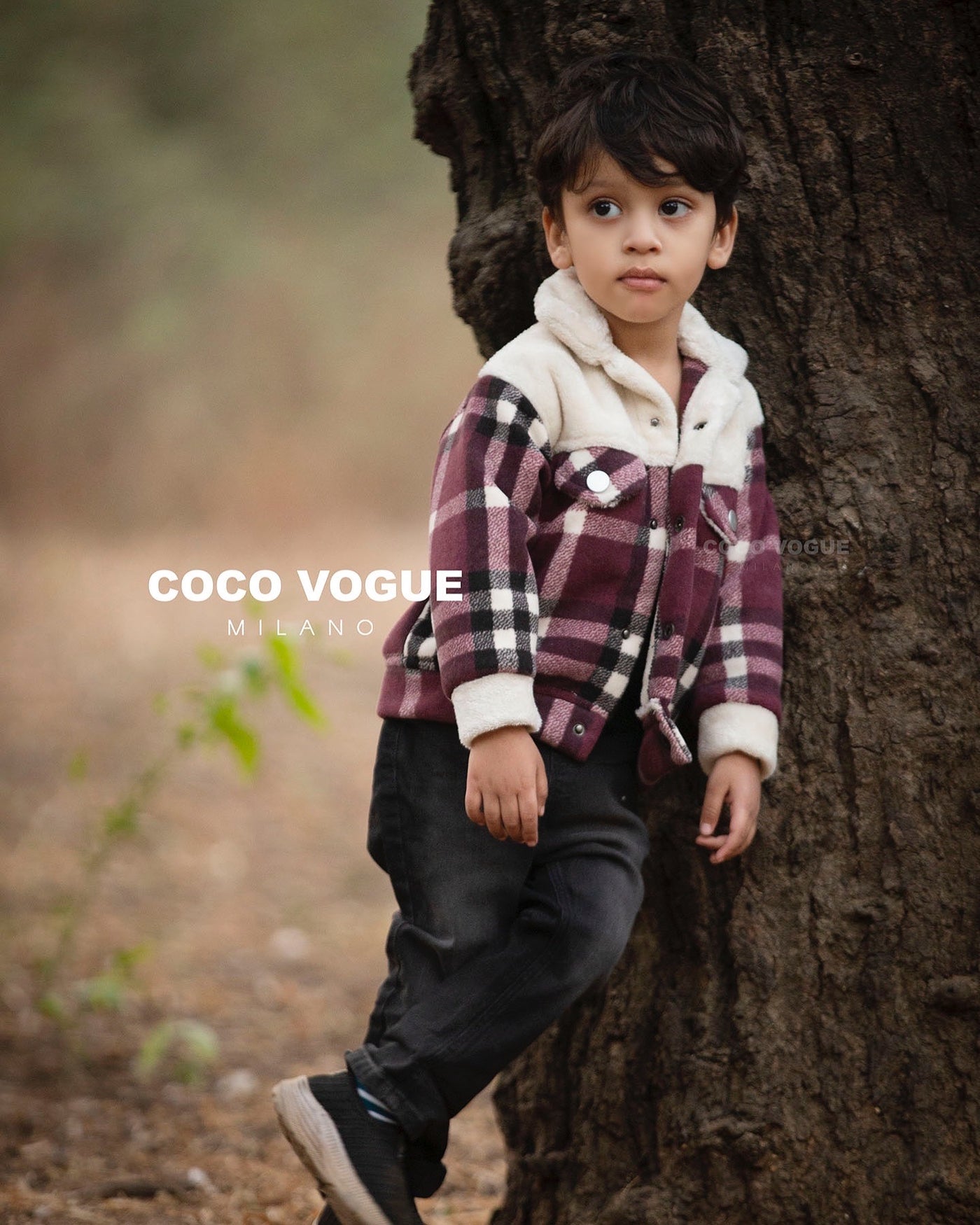 Purple white check Woollen Fleece Jacket