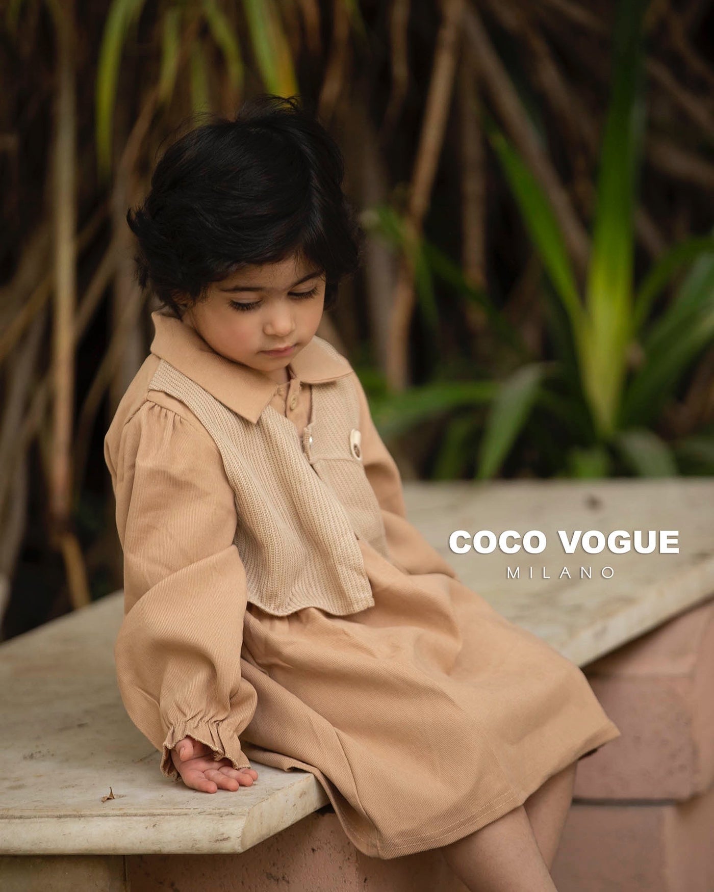 Classic beige baby dress with stylish look , Comfortable beige dress for baby girl 1–4 yrs