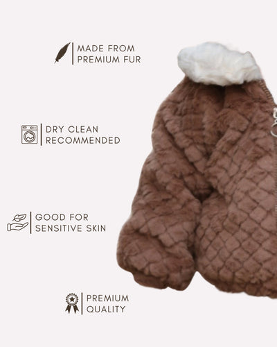 Elegant brown fur winter jacket for little children , Premium soft brown fur coat 3–7 years