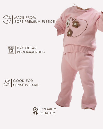 Fashionable baby girl fleece clothing set , Premium kids fleece co-ord set 6 months–2 years 
