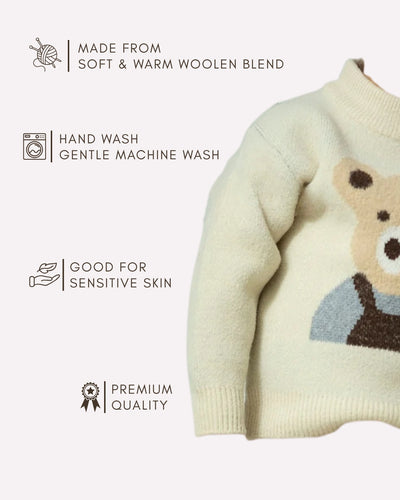 Cute bear design sweater for kids , Beige bear full sleeves sweater 2–6 years