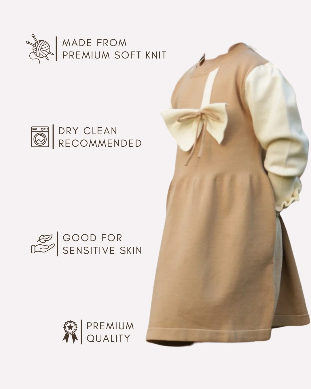 Beige Knit Dress with Bow