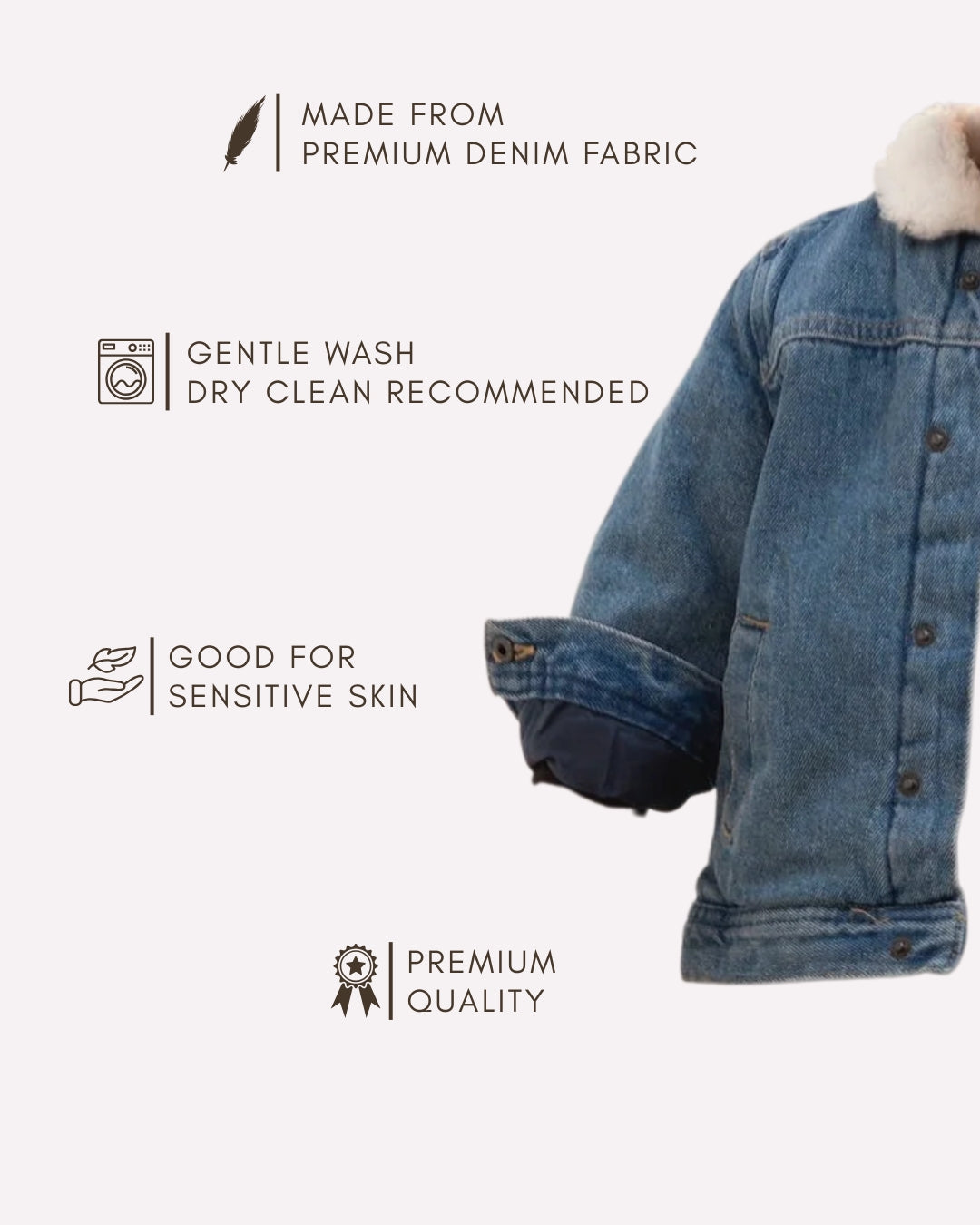 Stylish toddler boys & girls denim jacket with sherpa lining , Blue denim sherpa fleece jacket 6M–3Y