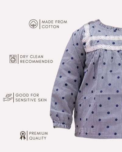 Trendy blueberry dot pattern co-ord for little children , Blueberry Dots pure cotton co-ord 3M–2Y for kids