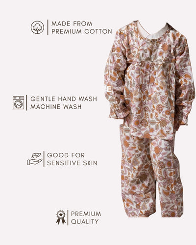 Soft breathable cotton co-ord set for toddlers , Brown paisley printed girl child co-ord set 6M–4Y for kids