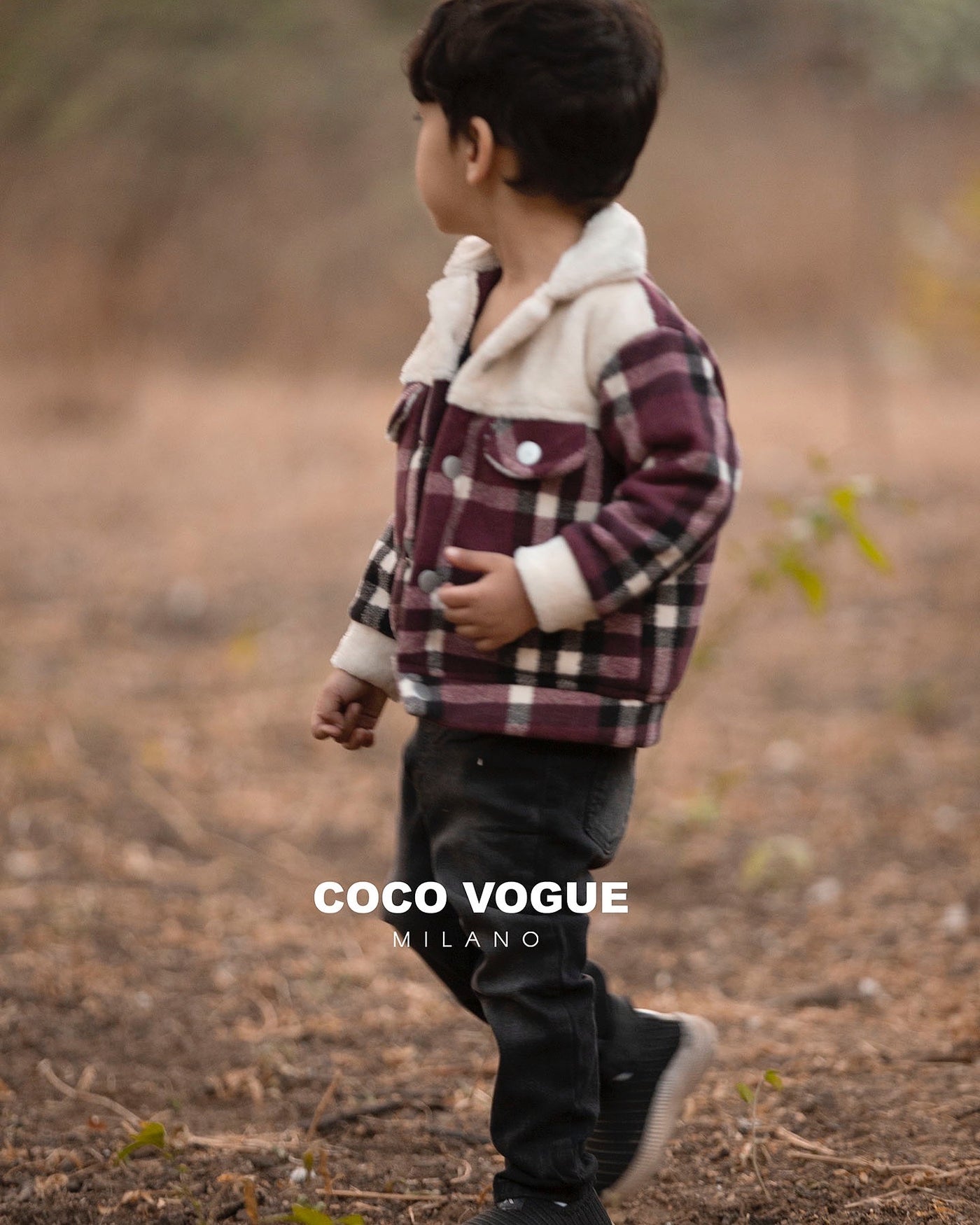 Purple white check Woollen Fleece Jacket