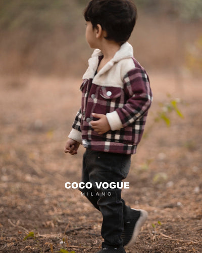 Purple white check Woollen Fleece Jacket