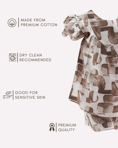 Trendy cocoa-colored abstract pattern dress for little girls , Chic Cocoa abstract girl child dress 2–6 years for kids 