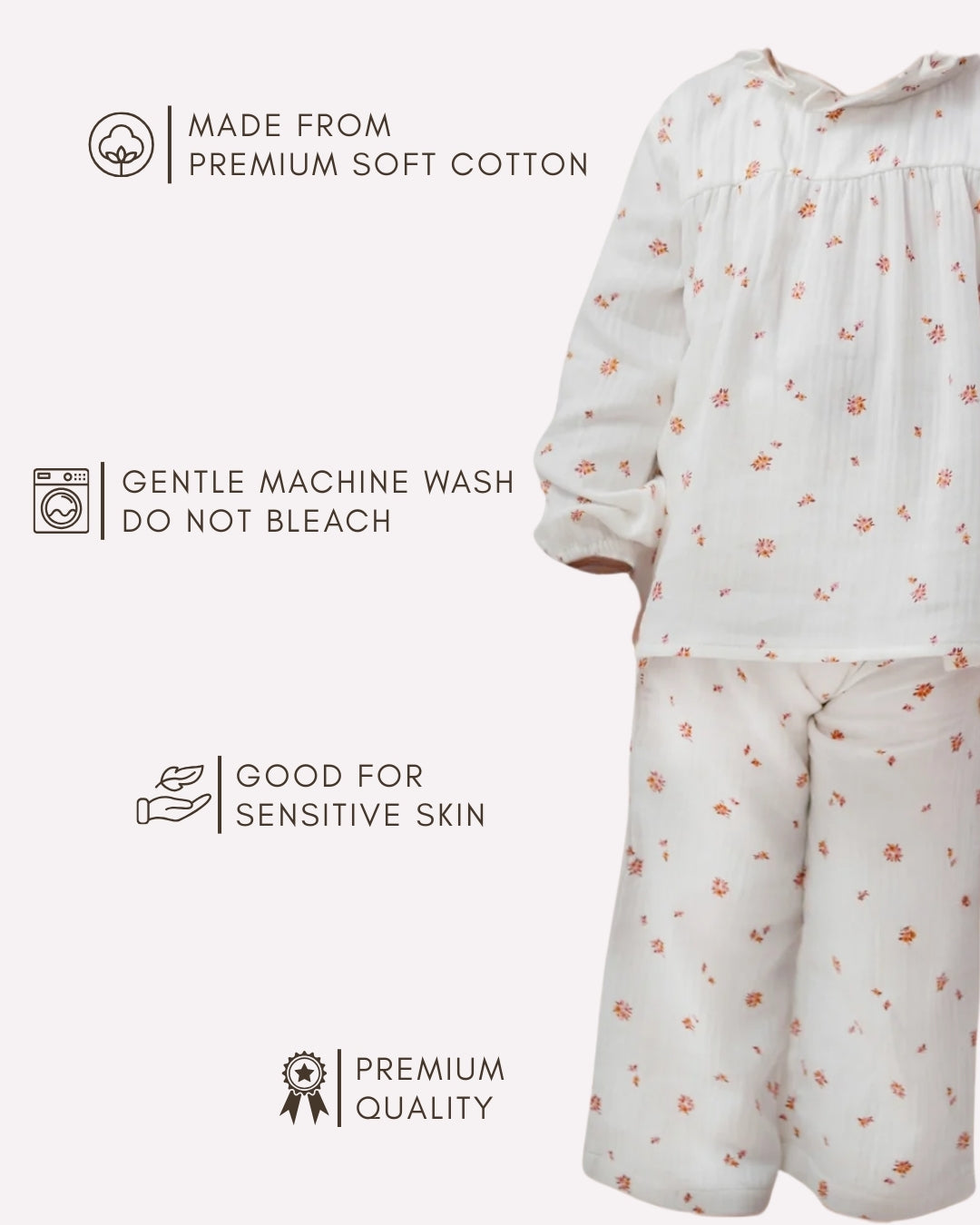 Lightweight breathable co-ord set for toddlers , Girls ivory ruffled co-ord set 3–4 years for kids