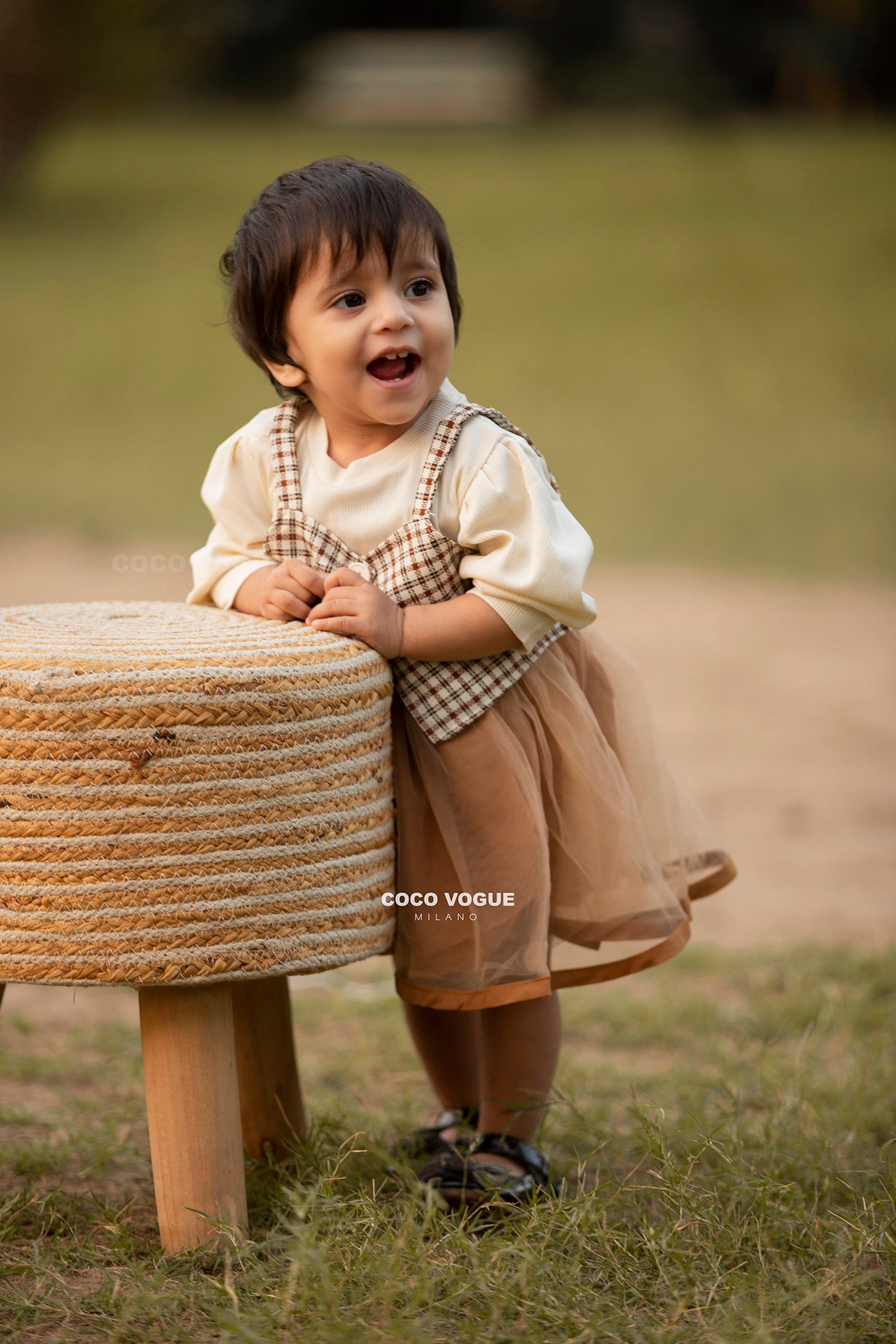 Gingham print dress with tulle skirt for kids , Tulle & gingham dress for girls 1–4 years 