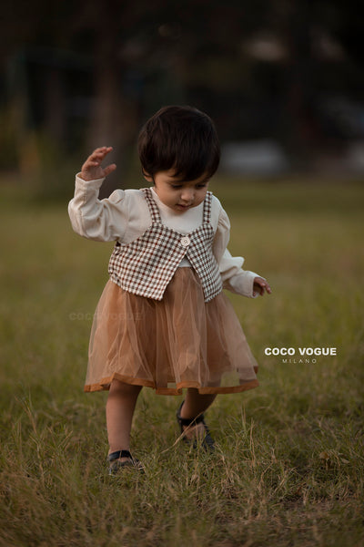 Gingham print dress with tulle skirt for kids , Tulle & gingham dress for girls 1–4 years 