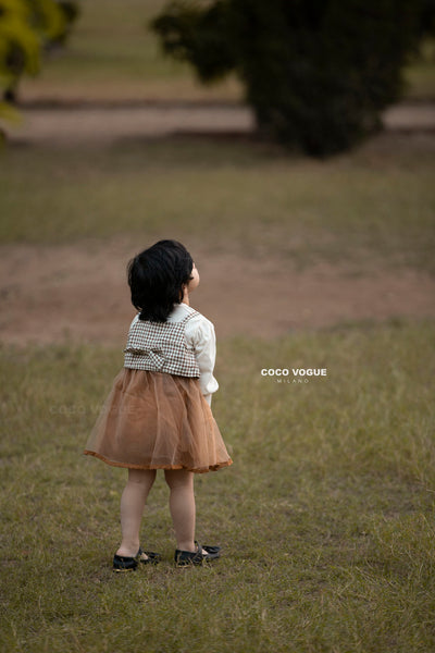 Gingham print dress with tulle skirt for kids , Tulle & gingham dress for girls 1–4 years 