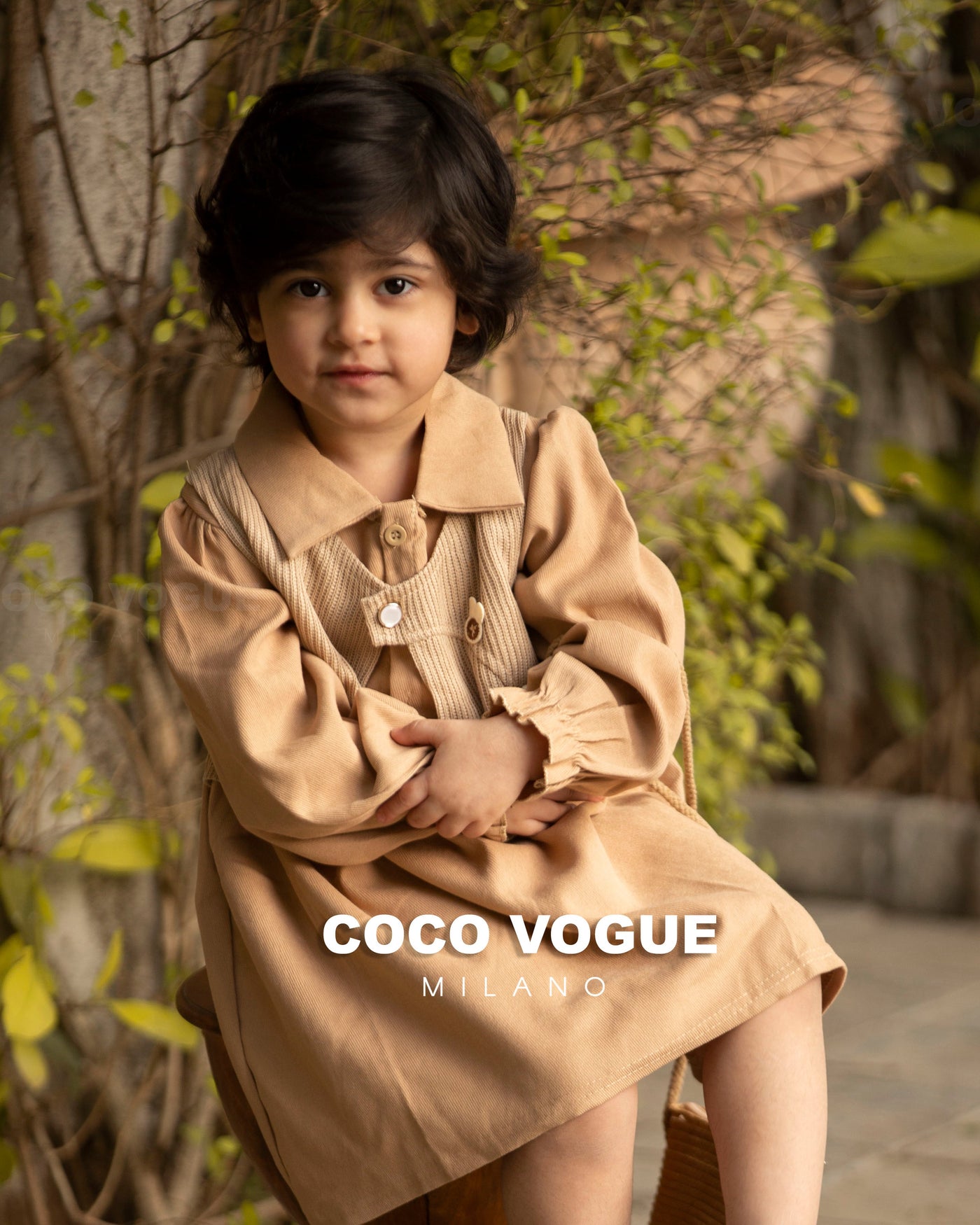 Classic beige baby dress with stylish look , Comfortable beige dress for baby girl 1–4 yrs