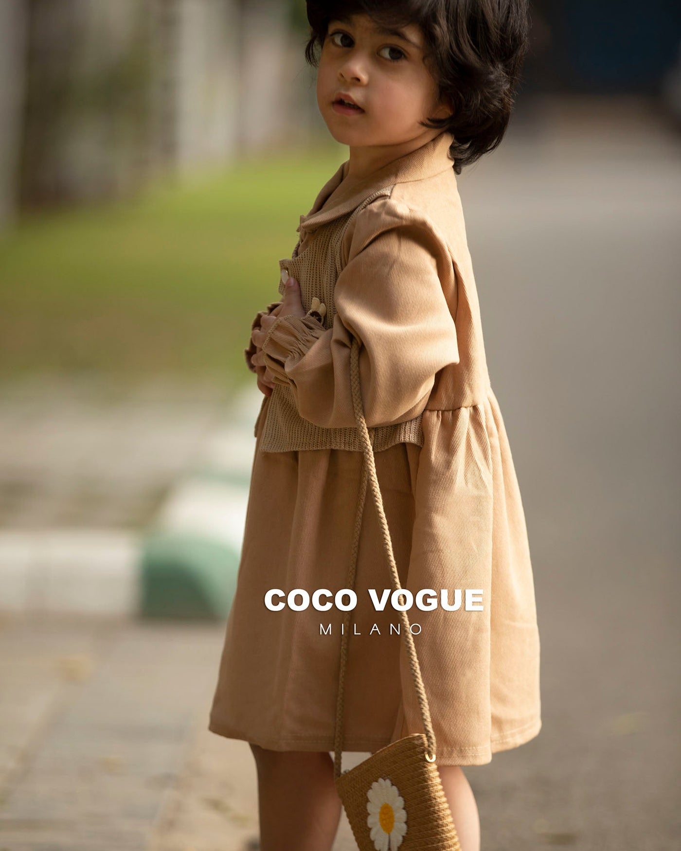 Classic beige baby dress with stylish look , Comfortable beige dress for baby girl 1–4 yrs