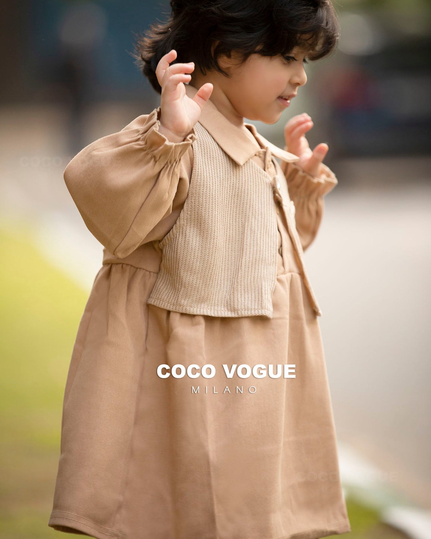 Classic beige baby dress with stylish look , Comfortable beige dress for baby girl 1–4 yrs