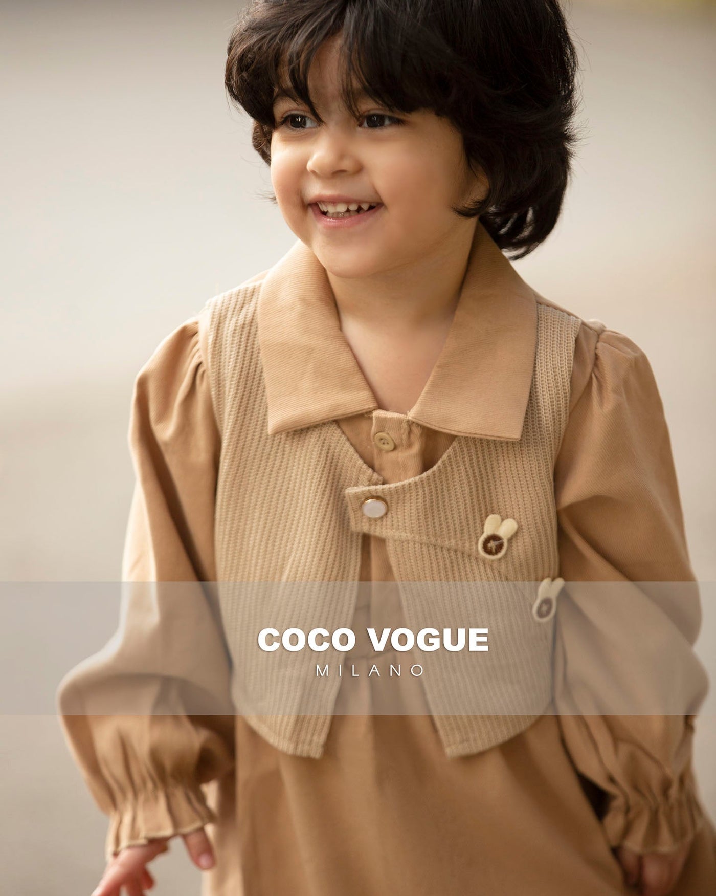 Classic beige baby dress with stylish look , Comfortable beige dress for baby girl 1–4 yrs