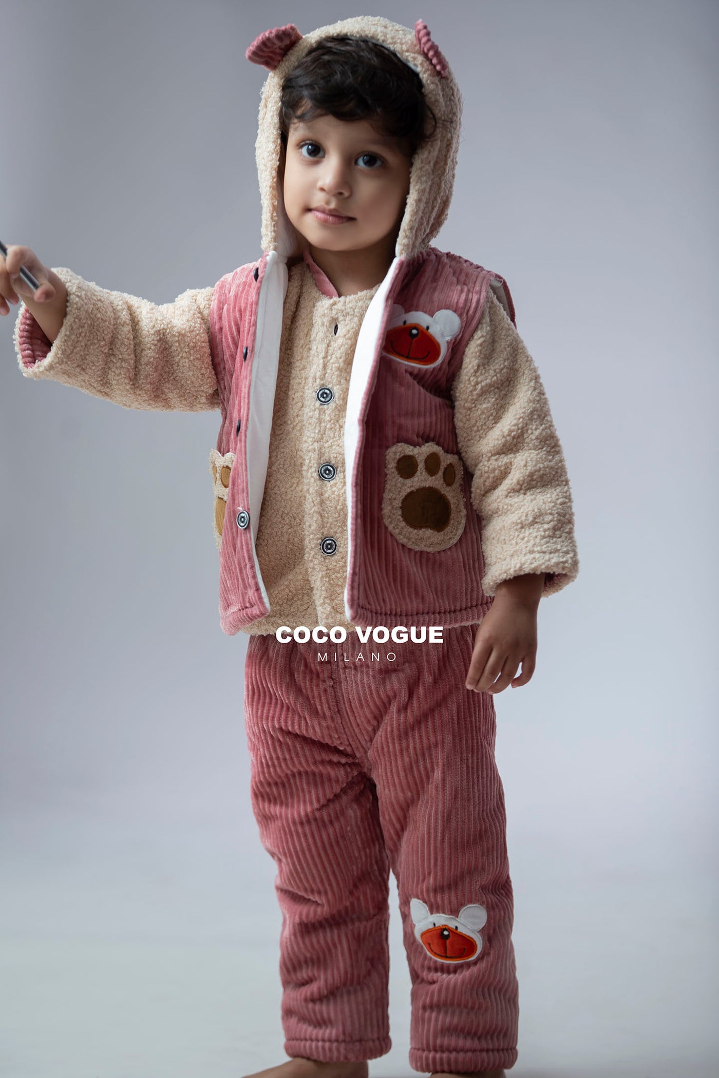 Little Cub Pink & Cream Hoodie Set