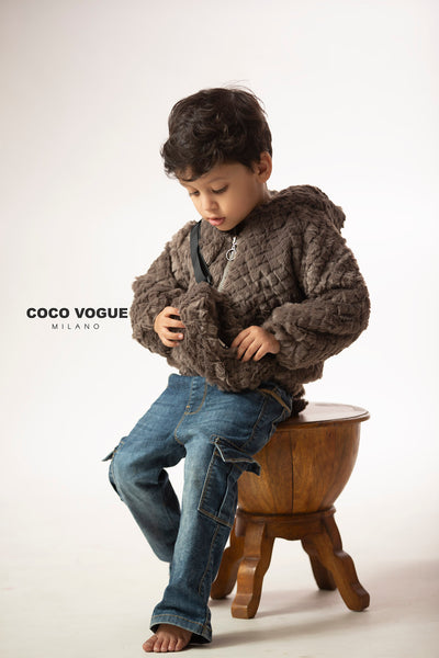 Baby boy hoodie jacket outfit with bag , Warm hoodie jacket set for kids 1–6 years