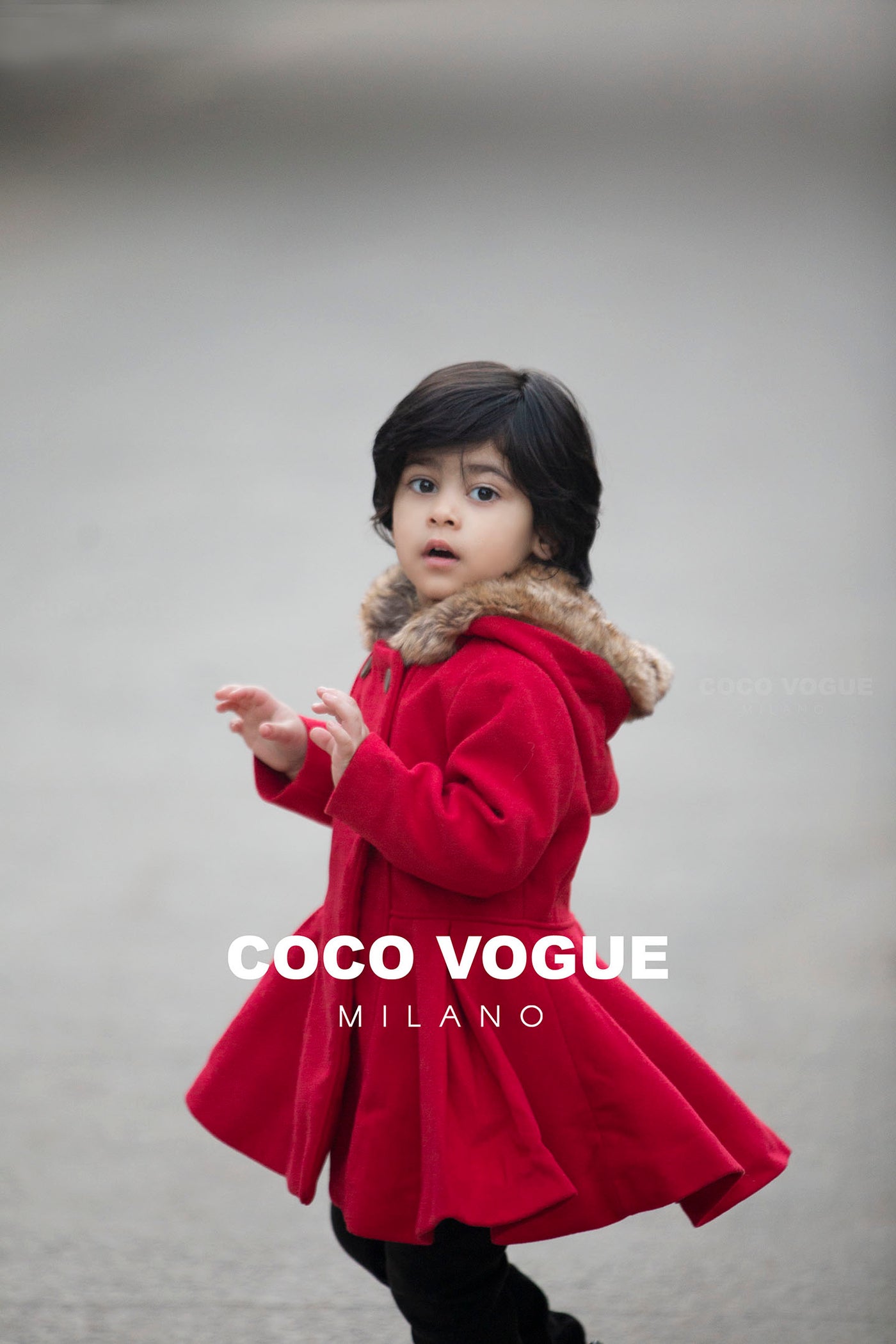 Red Woollen Trench Coat With Brown Fur