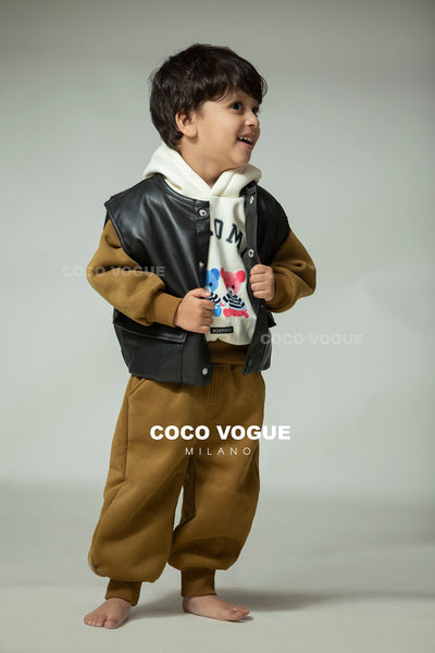 Brown Teddy Outfit with Leather Jacket