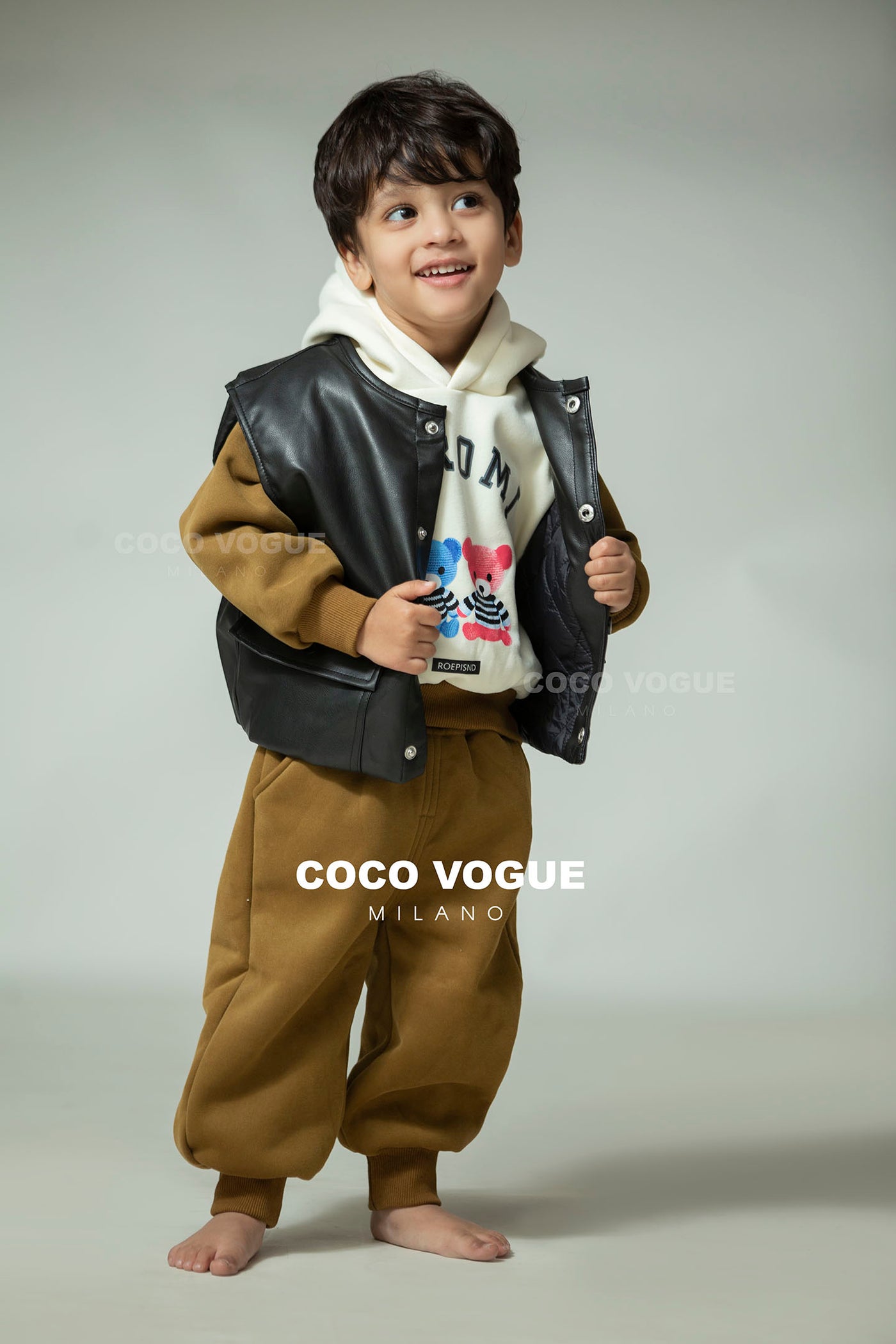Brown Teddy Outfit with Leather Jacket