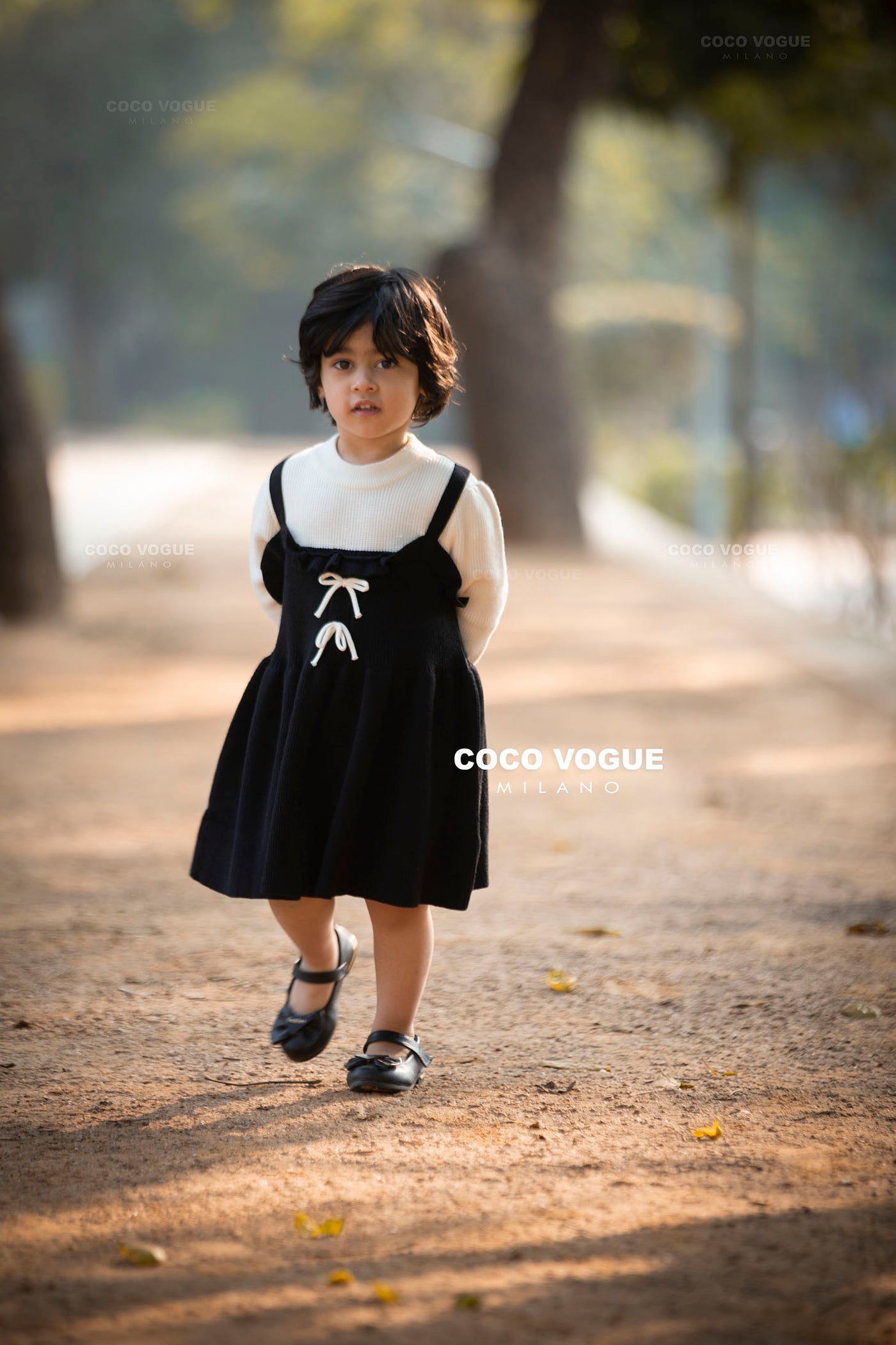 Elegant black & white winter dress for kids , Girls woolen black & white frock 1–6 years