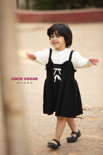 Elegant black & white winter dress for kids , Girls woolen black & white frock 1–6 years