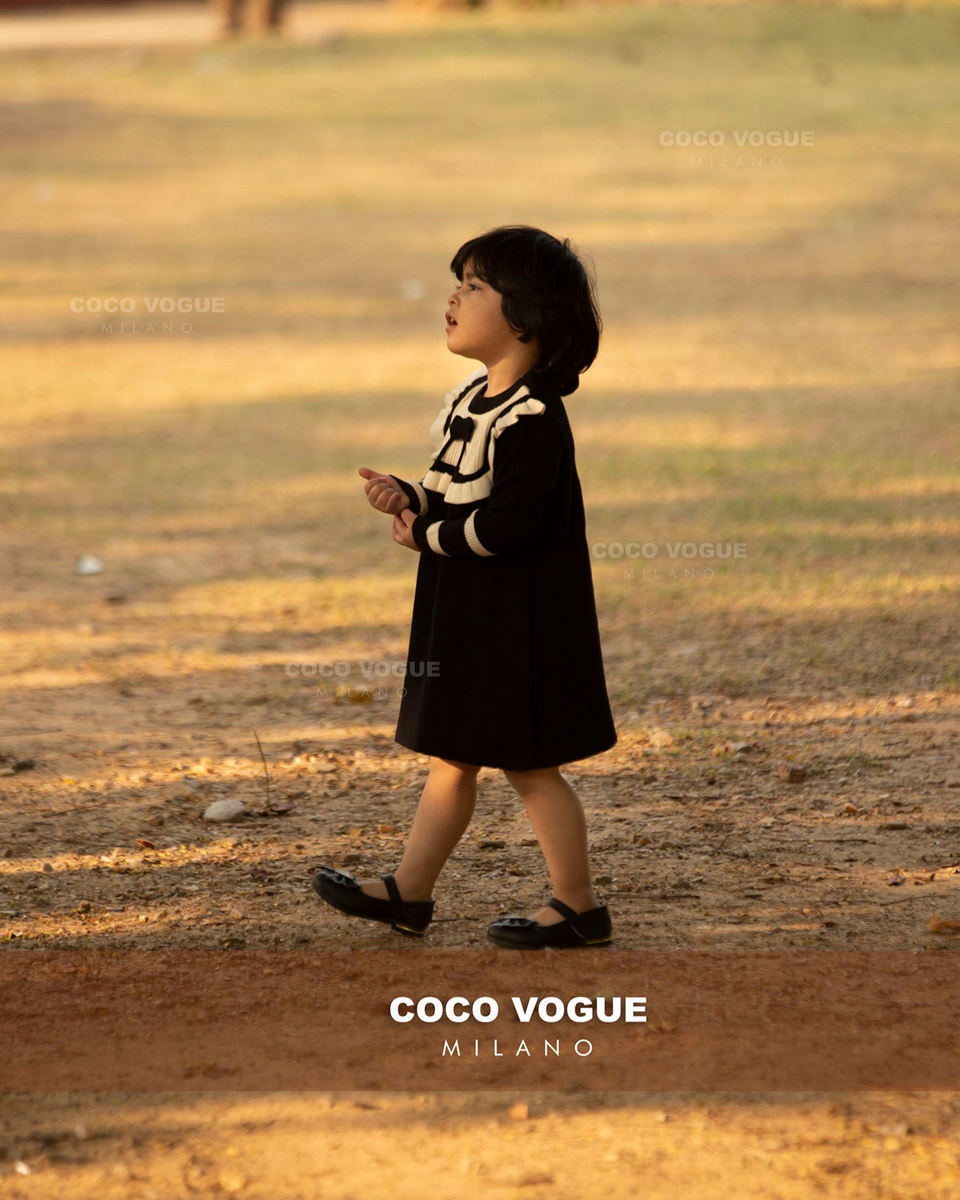 Comfortable cotton black & white dress for kids , Black & white vintage dress for girls 1–6 years