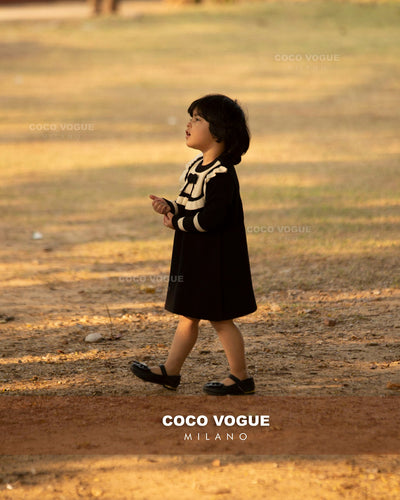 Comfortable cotton black & white dress for kids , Black & white vintage dress for girls 1–6 years