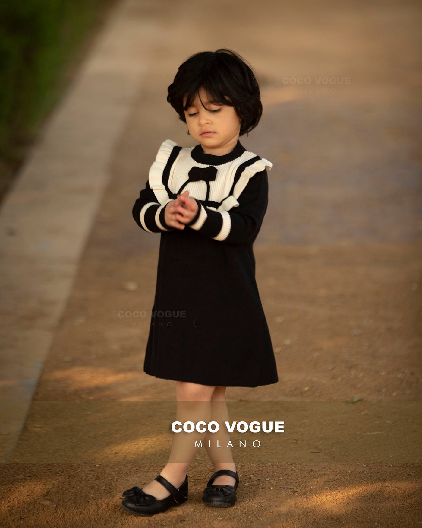 Comfortable cotton black & white dress for kids , Black & white vintage dress for girls 1–6 years