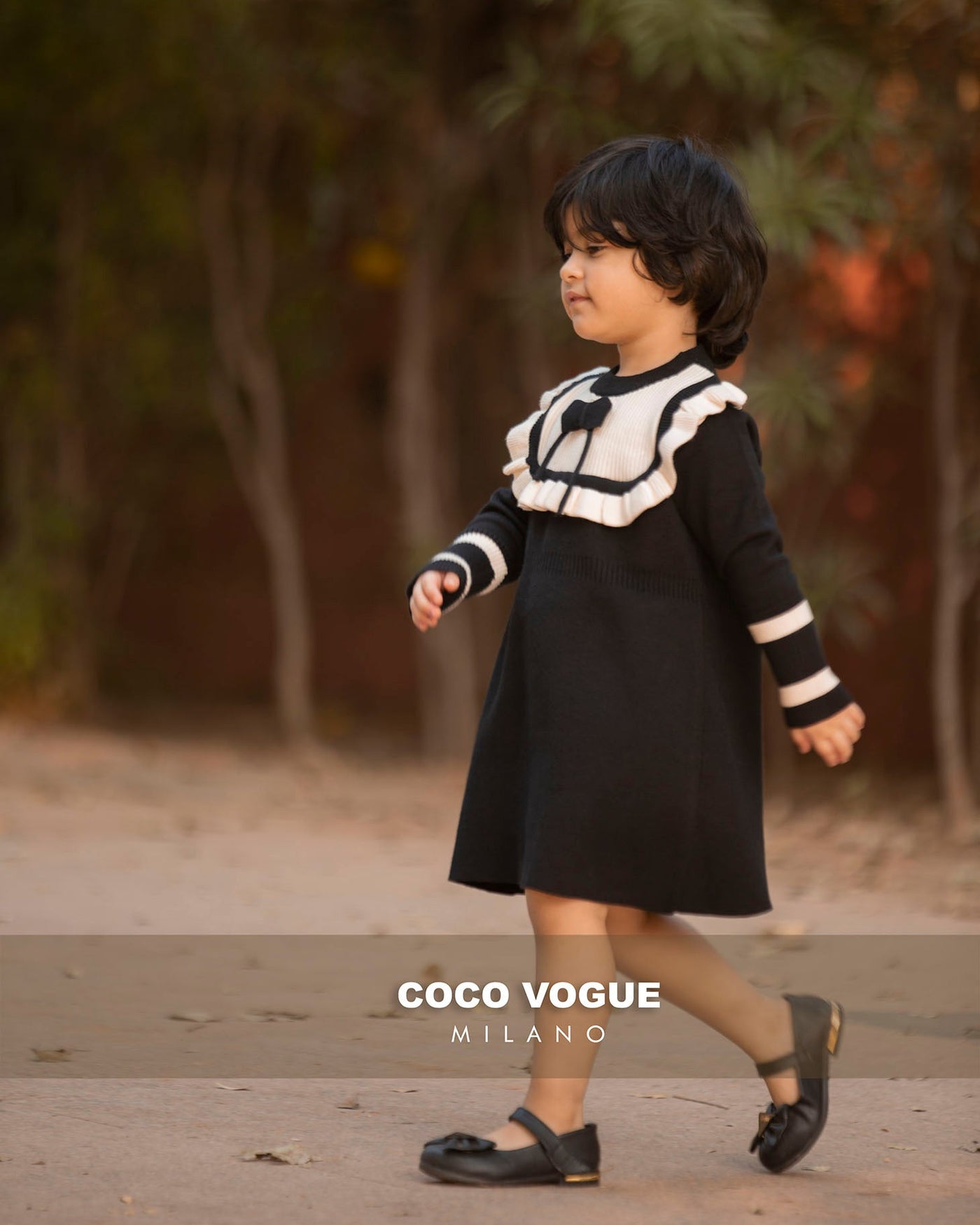 Comfortable cotton black & white dress for kids , Black & white vintage dress for girls 1–6 years