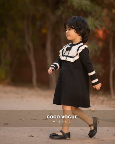 Comfortable cotton black & white dress for kids , Black & white vintage dress for girls 1–6 years