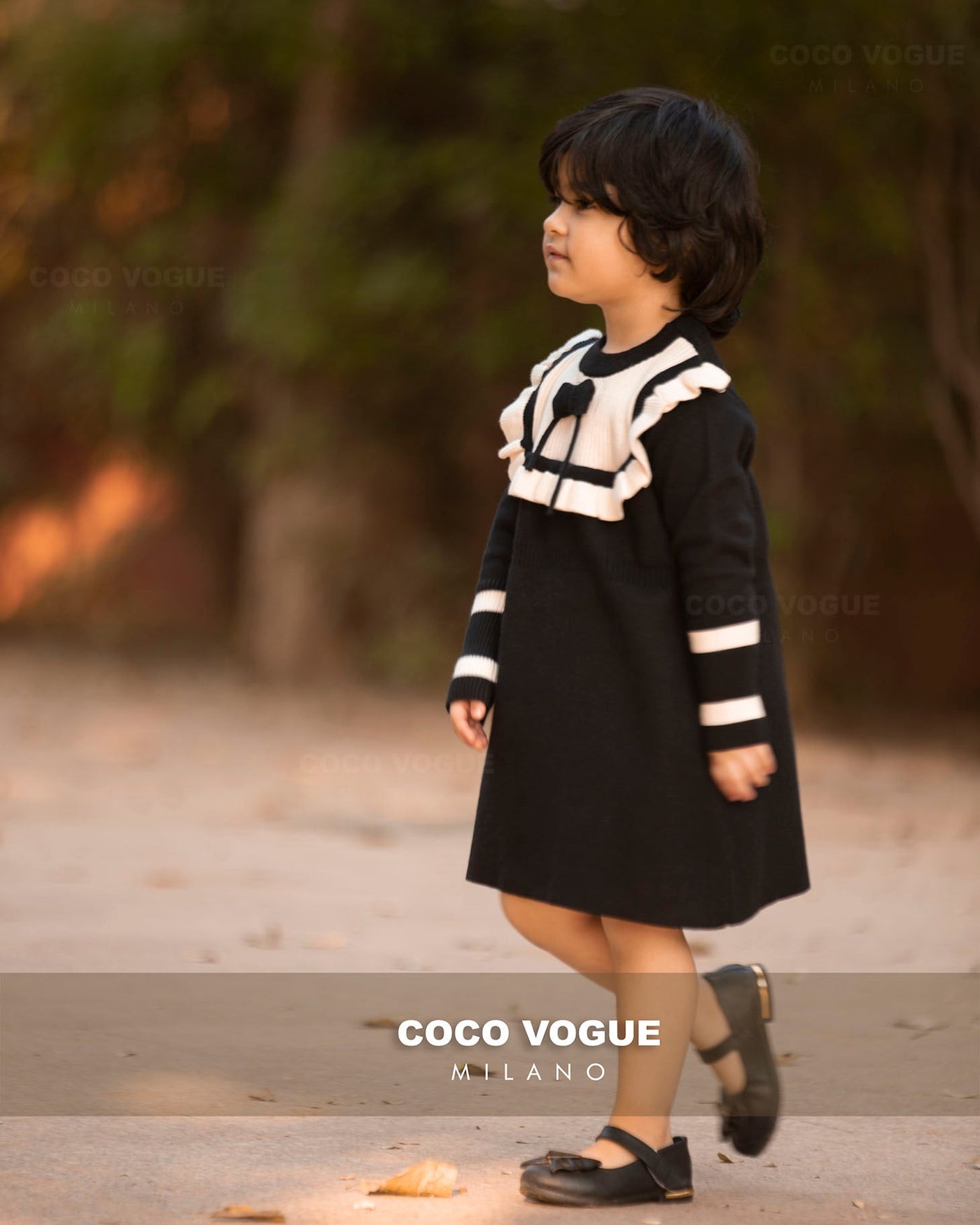 Comfortable cotton black & white dress for kids , Black & white vintage dress for girls 1–6 years