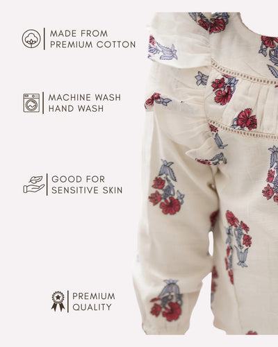 Soft breathable cotton co-ord set for toddlers , Ivory floral girl child co-ord set 8M–4Y for kids