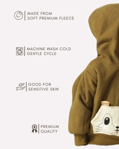 Trendy olive green hoodie for little children , Olive Whimsy winter hoodie 1–5 years