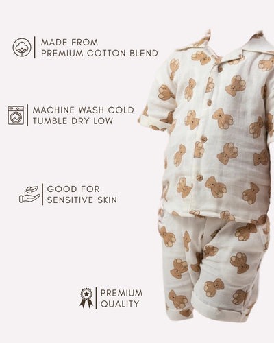 Comfortable cotton loungewear set for toddlers , Teddy Bear kids lounge set 6M–4Y