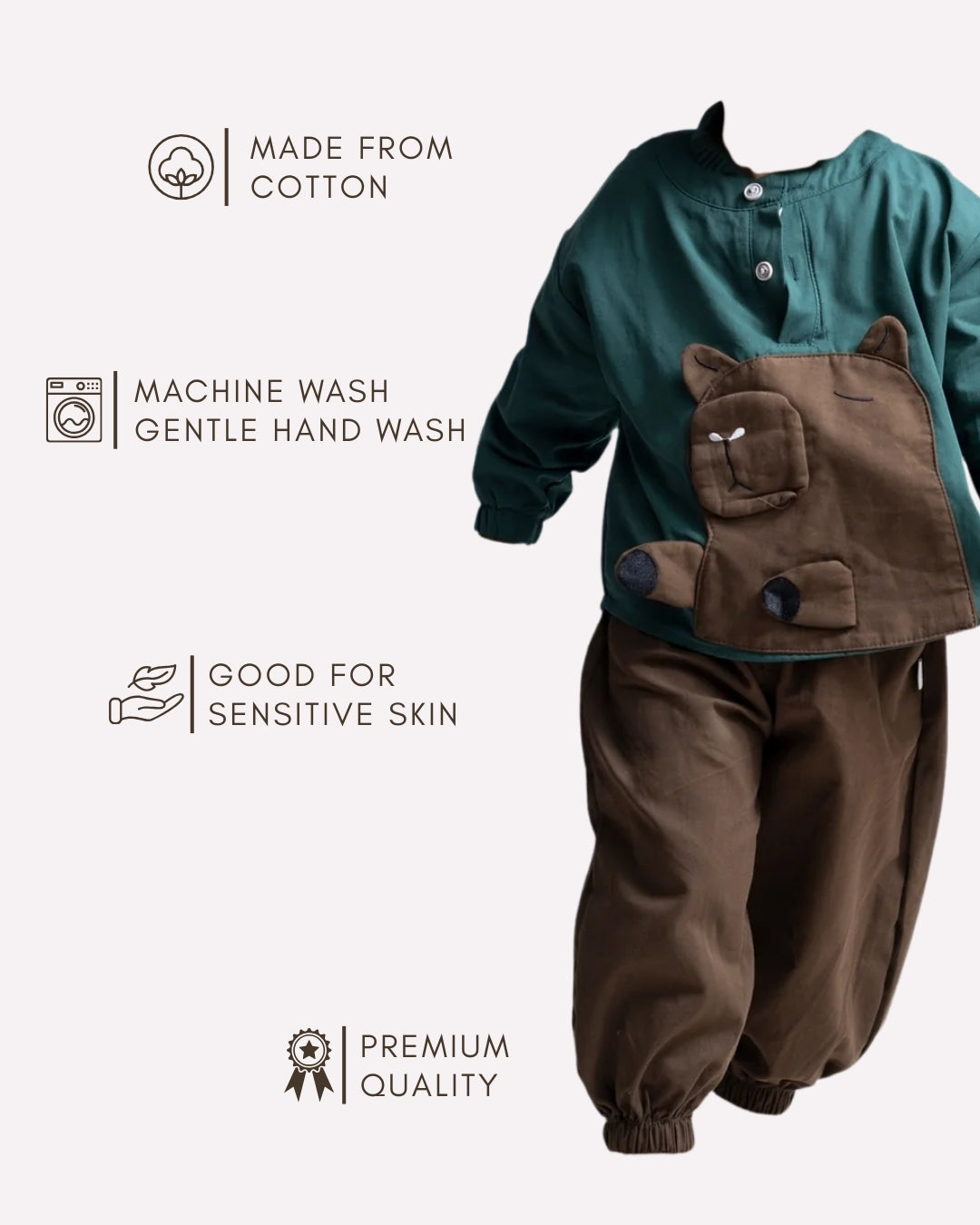 Trendy bear print summer clothing for children , Premium summer co-ord set for toddlers 2–7 years