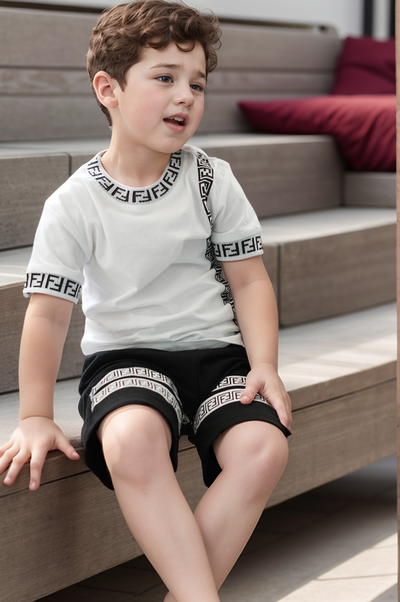 Designer inspired kids outfit for boys & girls , Luxury kidswear set t-shirt & shorts 2–7 years